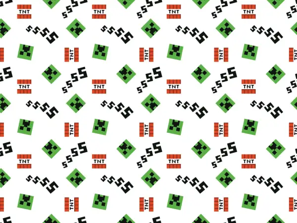 Wesoła tkanina z motywem Minecraft: zielone Creepery, wybuchowe TNT i czarne "ssss". Idealna dla fanów gry!