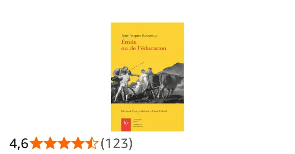 Couverture du livre "Émile ou de l'éducation" de Jean-Jacques Rousseau, avec une scène champêtre. Analyse linéaire de l'œuvre.
