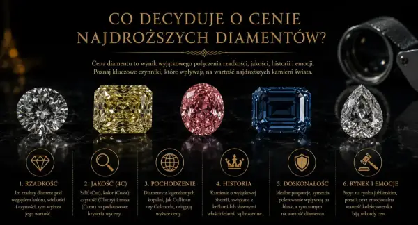 Najdroższe kamienie szlachetne: biały, żółty, różowy, niebieski i łza. Ich wartość zależy od rzadkości, jakości, pochodzenia, historii i emocji.