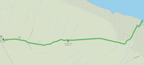Mapa szlaku w Słowińskim Parku Narodowym. Trasa prowadzi od portu do punktu widokowego, oferując kluki atrakcje.