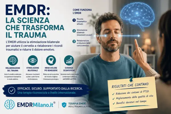 Man with eyes closed, following a finger with his gaze, with a brain graphic above.