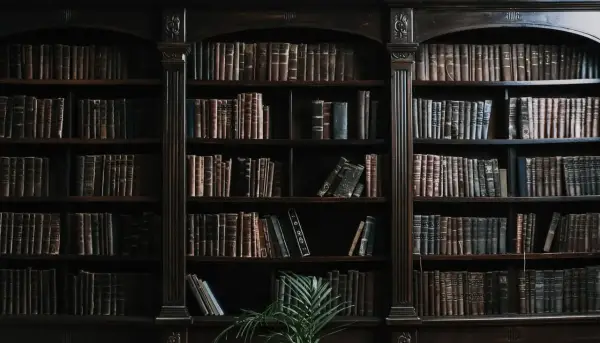 Estanterías repletas de libros antiguos, evocando la espera del **envío de manuscritos a editoriales** para su publicación.