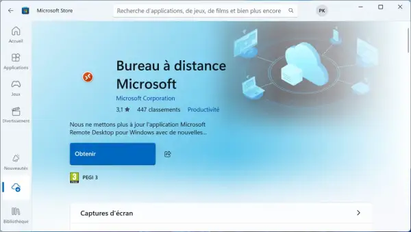 Accès bureau à distance par le web : l'application Microsoft Remote Desktop pour Windows.