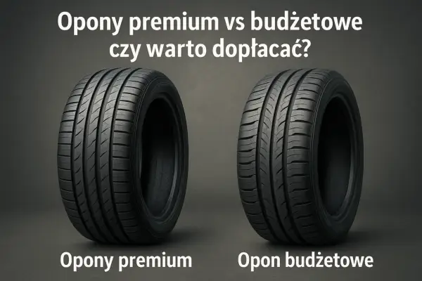 Dwa koła samochodowe: po lewej opona premium, po prawej budżetowa. Porównanie różnych marek opon.