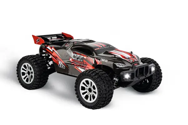 Schwarzer RC-Buggy mit roten Akzenten und "Expert Power" Aufschrift, bereit für jedes Gelände.