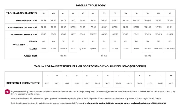 Tabella taglie body: taglia 2c reggiseno a cosa corrisponde? Trova le misure per girosottoseno, girovita, fianchi e altezza.