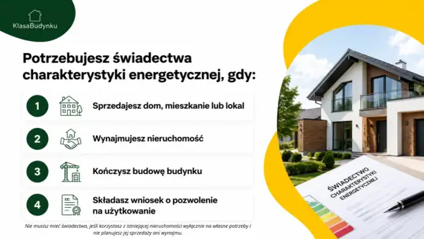 Czy świadectwo energetyczne jest obowiązkowe? Tak, gdy sprzedajesz lub wynajmujesz dom, kończysz budowę lub składasz wniosek o pozwolenie na użytkowanie.