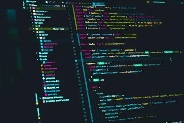 Kod źródłowy aplikacji React z wykorzystaniem wzorców projektowych JavaScript, m.in. hooków i zarządzania stanem.