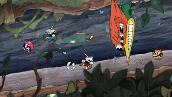 Cuphead i Mugman uciekają przed gigantyczną marchewką w jednej z najlepszych gier indie.