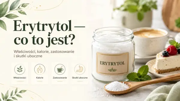 Erytrytol – co to jest? Słodzik w słoiku, obok ciasta i kawy. Poznaj jego właściwości, kalorie, zastosowanie i skutki uboczne.