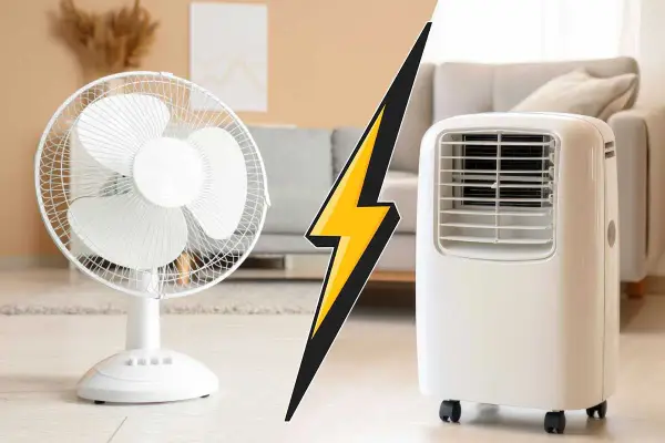 Ventilateur blanc face à un climatiseur mobile wifi. Lequel choisir pour un confort optimal ?