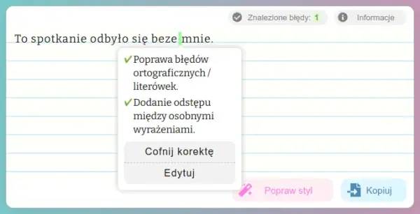 Bezemnie - jak poprawnie zapisać to wyrażenie przyimkowe?