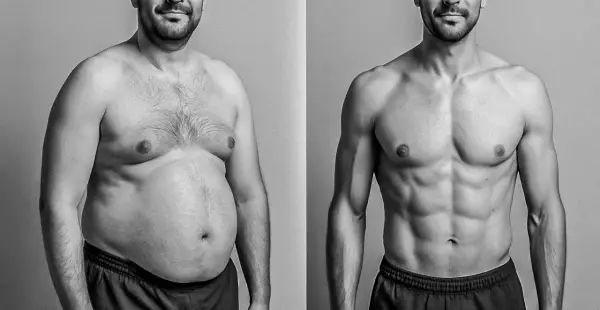 Avant/après : un homme avant et après avoir réussi à perdre du ventre rapidement.