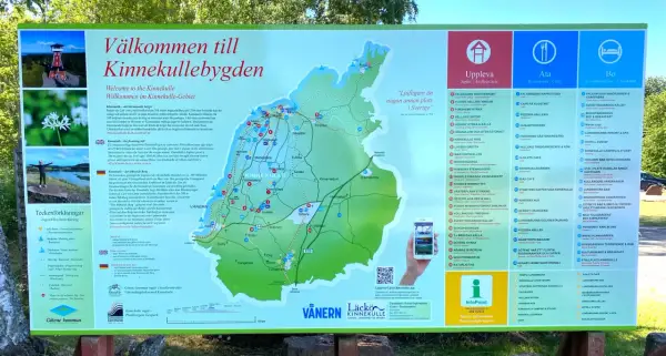 En karta över Kinnekulle med sevärdheter, restauranger och boenden. Utforska naturen och kulturen på Kinnekulle!