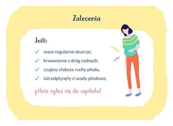 W 39. tygodniu ciąży, jeśli masz regularne skurcze, krwawienie, słabsze ruchy płodu lub odeszły wody, pilnie zgłoś się do szpitala.