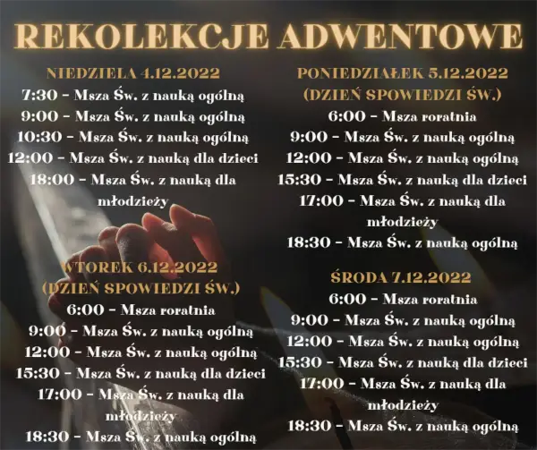 Kiedy są rekolekcje adwentowe? Daty i harmonogram w parafiach
