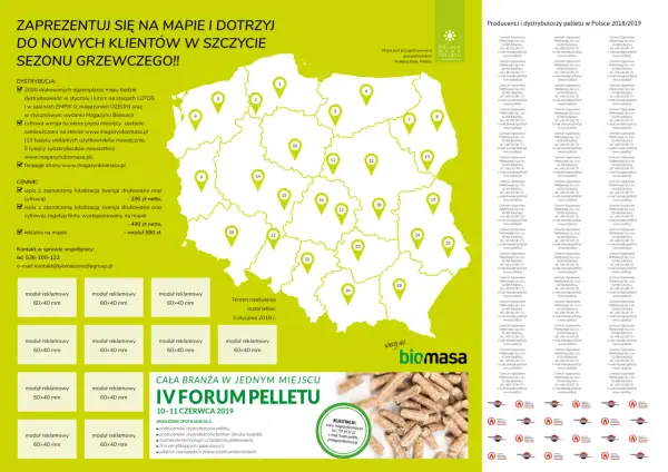 Mapa z zaznaczonymi lokalizacjami producentów i dystrybutorów pelletu w Polsce. Zaprezentuj się na mapie i dotrzyj do nowych klientów w szczycie sezonu grzewczego!