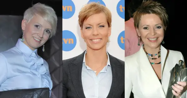Trzy uśmiechnięte prezenterki TVN: po lewej w błękitnej koszuli, w środku w marynarce, po prawej w białej, z nagrodą.
