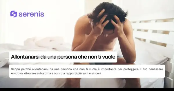 Uomo seduto sul letto con le mani tra i capelli, disperato. Il testo suggerisce: allontanati da chi non ti apprezza per ritrovare benessere.