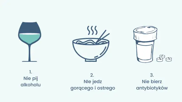 Po powiększaniu ust unikaj alkoholu, gorących i ostrych potraw oraz antybiotyków.