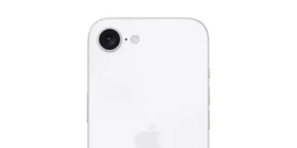 Biały tył iPhone SE 4 z pojedynczym aparatem i błyskiem.