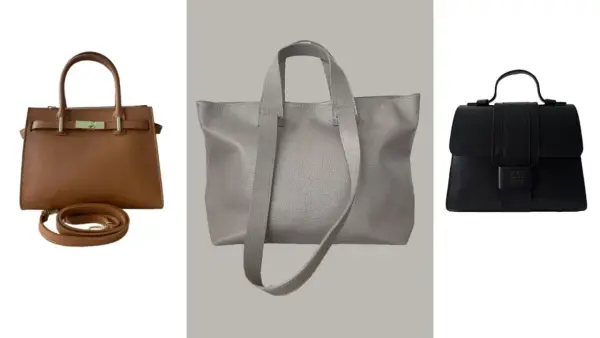 Trzy torebki damskie premium: brązowa, szara i czarna. Eleganckie modele na co dzień i specjalne okazje.