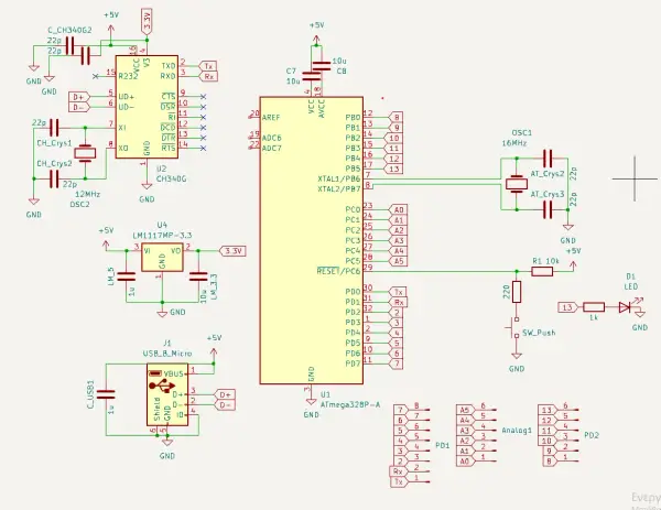 Kompletny schemat ATmega328P: połączenie wszystkich pinów krok po kroku