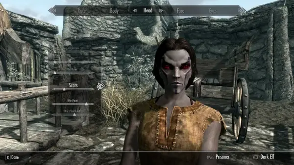Tworzenie postaci w Skyrim, z opcją edycji blizn i makijażu. Data wydania gry to 11.11.11.
