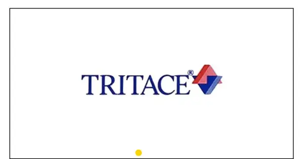 Logo TRITACE z symbolem złożonym z czerwonych i niebieskich rombów.
