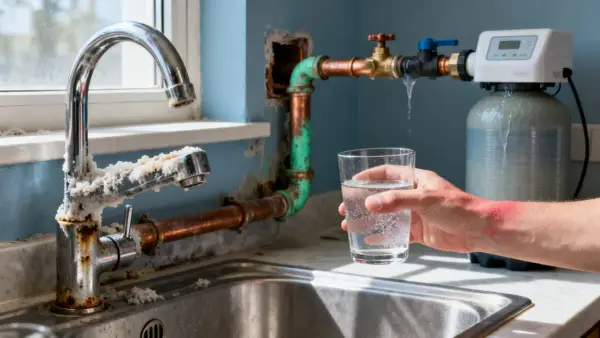 Robinet entartré, main irritée, eau qui coule : les inconvénients de l'eau trop douce.