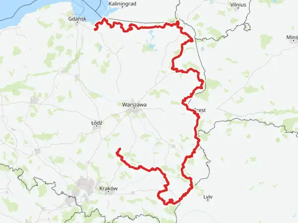 Trasa rowerowa Green Velo w Polsce, od Bałtyku przez Warszawę i Kraków aż po Lwów. Długość trasy to ponad 2000 km.