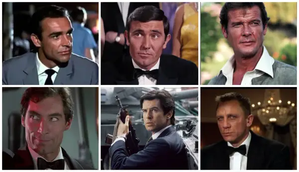 Sean Connery, George Lazenby, Roger Moore, Timothy Dalton, Pierce Brosnan i Daniel Craig – oto aktorzy, którzy grali Jamesa Bonda.