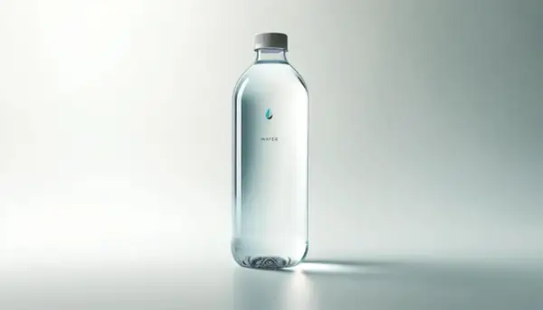 Przezroczysta butelka z wodą, z kroplą i napisem "WATER". Zastanawiasz się, ile waży litr wody?