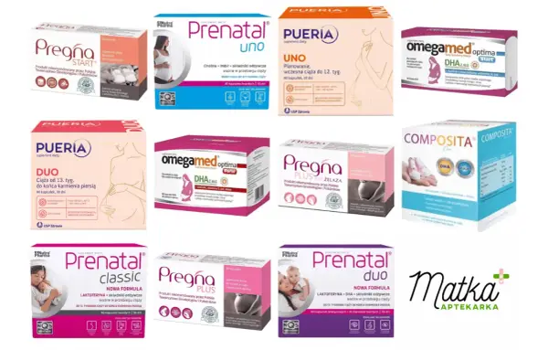 Witaminy po porodzie: Pregna, Pueria, Omegamed, Composita - wsparcie dla mamy i dziecka.