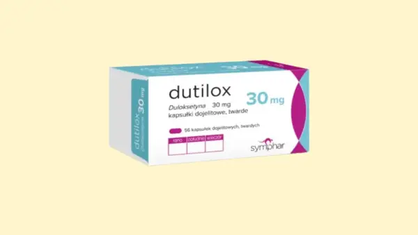 Opakowanie leku Dutilox z duloksetyną 30 mg, 56 kapsułek dojelitowych.