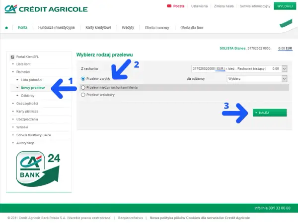 Polecenie Zapłaty Credit Agricole - Kody Polecenia Przelewu dla Przedsiębiorstw i Klientów Indywidualnych