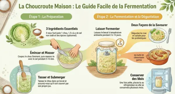 Guide pour faire la choucroute maison : préparation, fermentation et dégustation. Apprenez ce qu'est la choucroute et comment la préparer facilement.