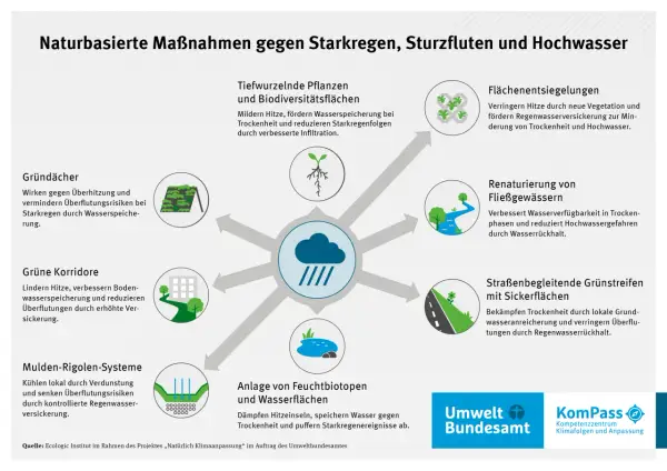 Naturbasierte Maßnahmen gegen Starkregen: Gründächer, Grünkorridore, Feuchtbiotope – alles, was hilft, nicht in my backyard.