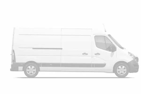 Biały van Renault Master, widok z boku. Poznaj jego renault master wymiary i możliwości transportowe.