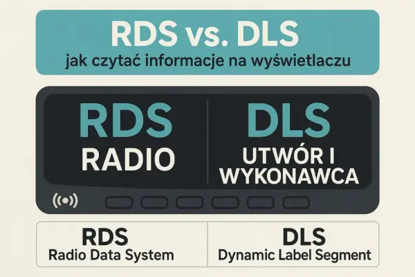 RDS vs. DLS: jak czytać informacje na wyświetlaczu. RDS Radio Data System wyświetla nazwę stacji, a DLS utwór i wykonawcę.