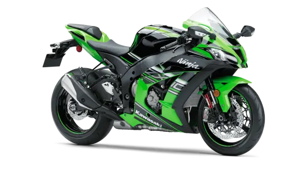 Zielony motocykl Kawasaki ZX-10R Ninja. Sprawdź kawasaki zx-10r dane techniczne, aby poznać jego moc i osiągi.