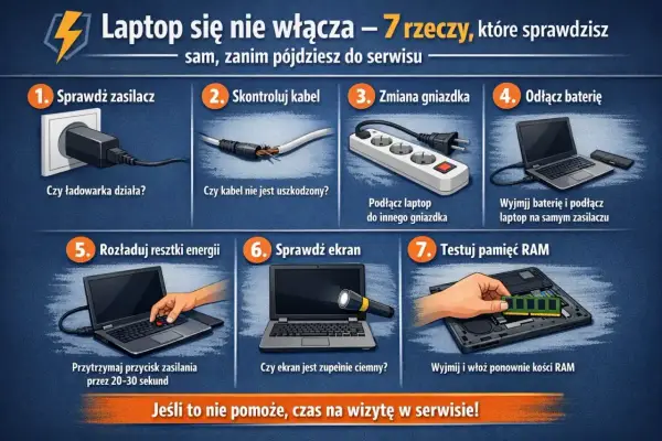 Laptop nie włącza się? Diagnostyka krok po kroku