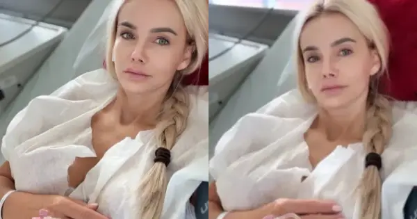 Monika Królowie Żyta, w wieku około 30 lat, leży w szpitalnym łóżku, przygotowana do zabiegu.