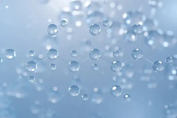 Struktura molekularna z kulistymi atomami, przypominająca budowę kwasów pha.