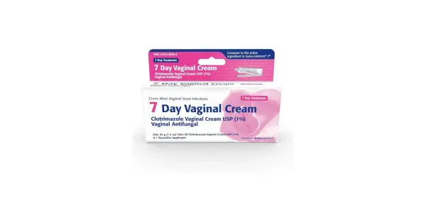 Opakowanie kremu dopochwowego Clotrimazole Vaginal Cream USP (1%) na 7 dni leczenia.