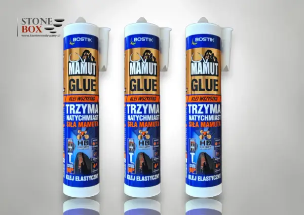 Szukasz, jaki klej do kamienia naturalnego na zewnątrz? Trzy tubki kleju Bostik Mamut Glue, który klei natychmiast z siłą mamuta, idealny do zastosowań zewnętrznych.