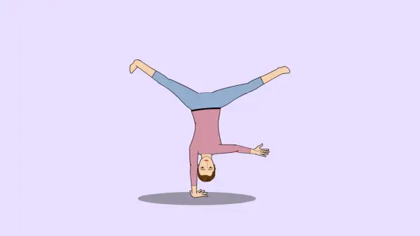 Ilustración de una persona haciendo una parada de manos con las piernas abiertas, como para enseñar como hacer volteretas niños.