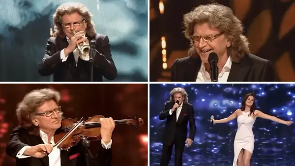 Wodecki gra na trąbce, skrzypcach i śpiewa. Na scenie towarzyszy mu piękna wokalistka. Kochaj mnie, Wodecki!