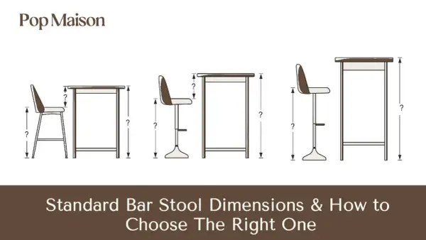 Diagrams showing different kitchen island bar stool heights and table dimensions, with question marks indicating measurements.
