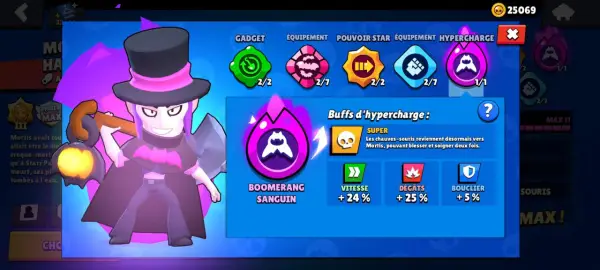 Mortis w grze Brawl Stars, z jego charakterystycznym cylindrem i kosą. Posiada ulepszenia i superzdolność "Krwawy Bumerang".